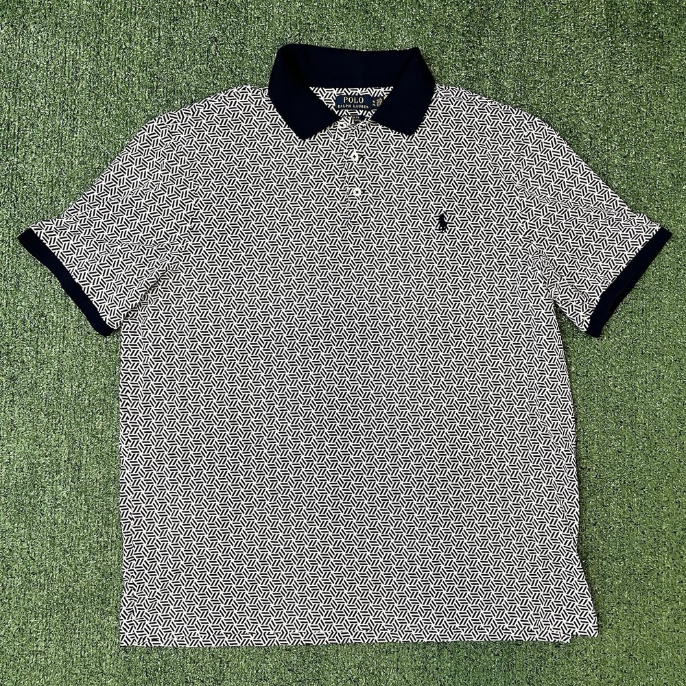 Polo Ralph Lauren Mens XL Blue Classic Fit Stretch Mesh Geometric Polo Shirt - Picture 2 of 6